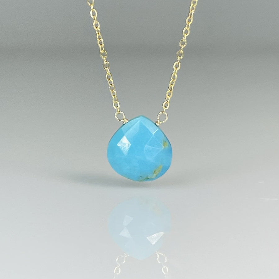 14K Yellow Gold Turquoise Drop Necklace 10mm