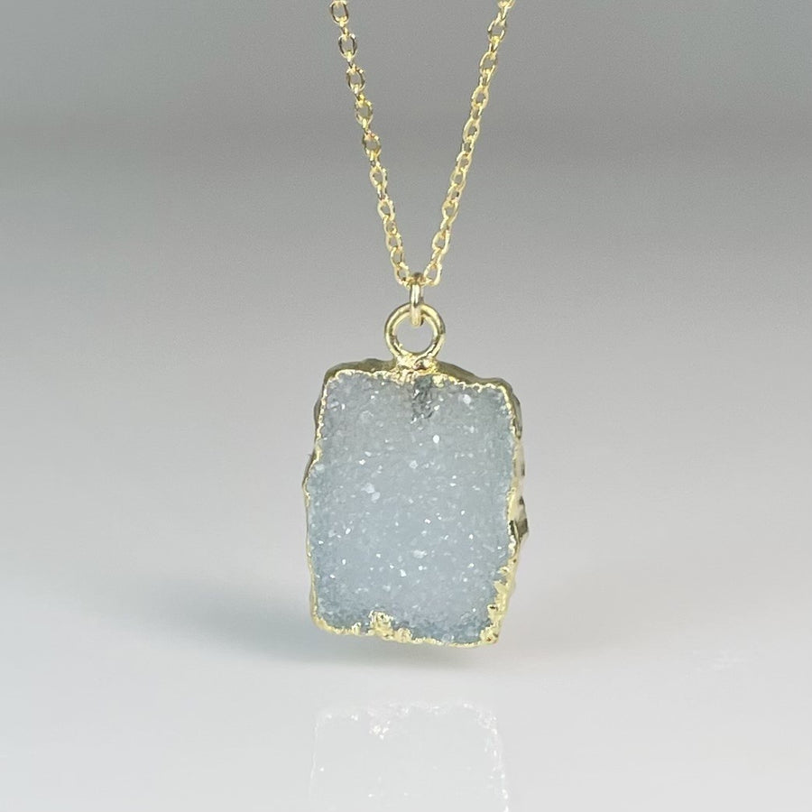 Blue Druzy Bezel Necklace 4x12mm