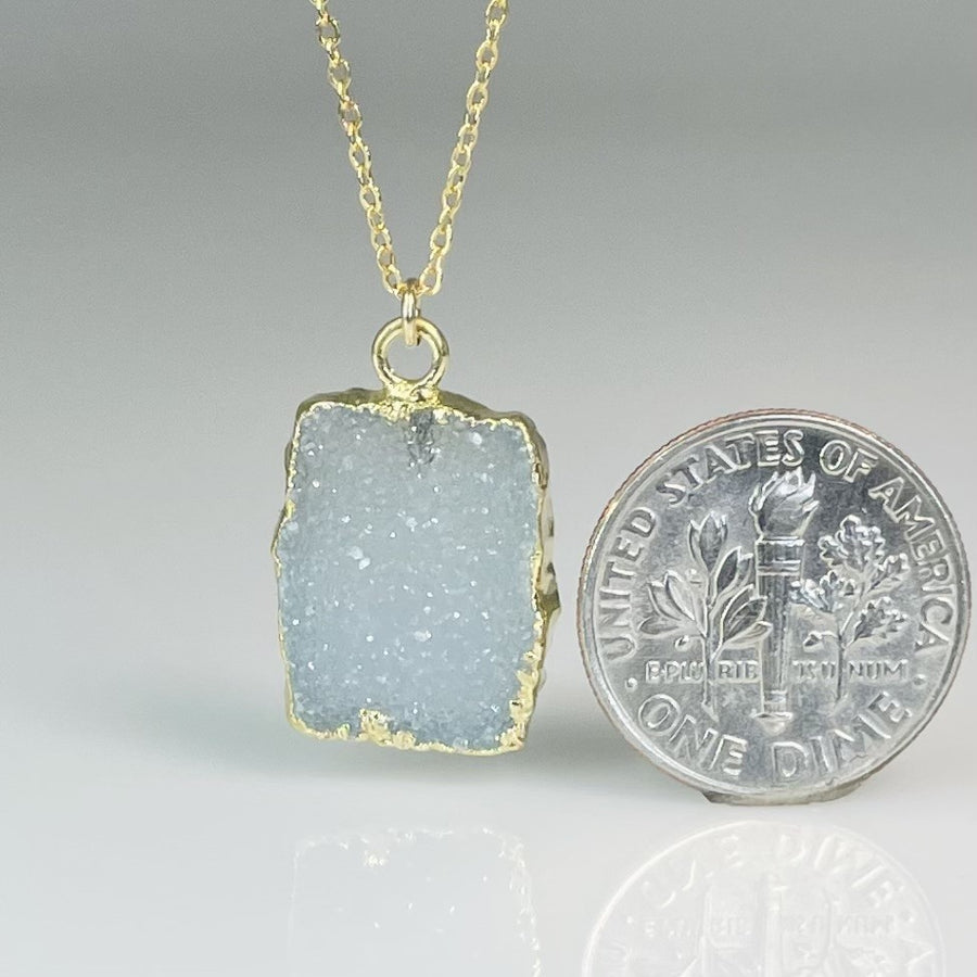 Blue Druzy Bezel Necklace 4x12mm