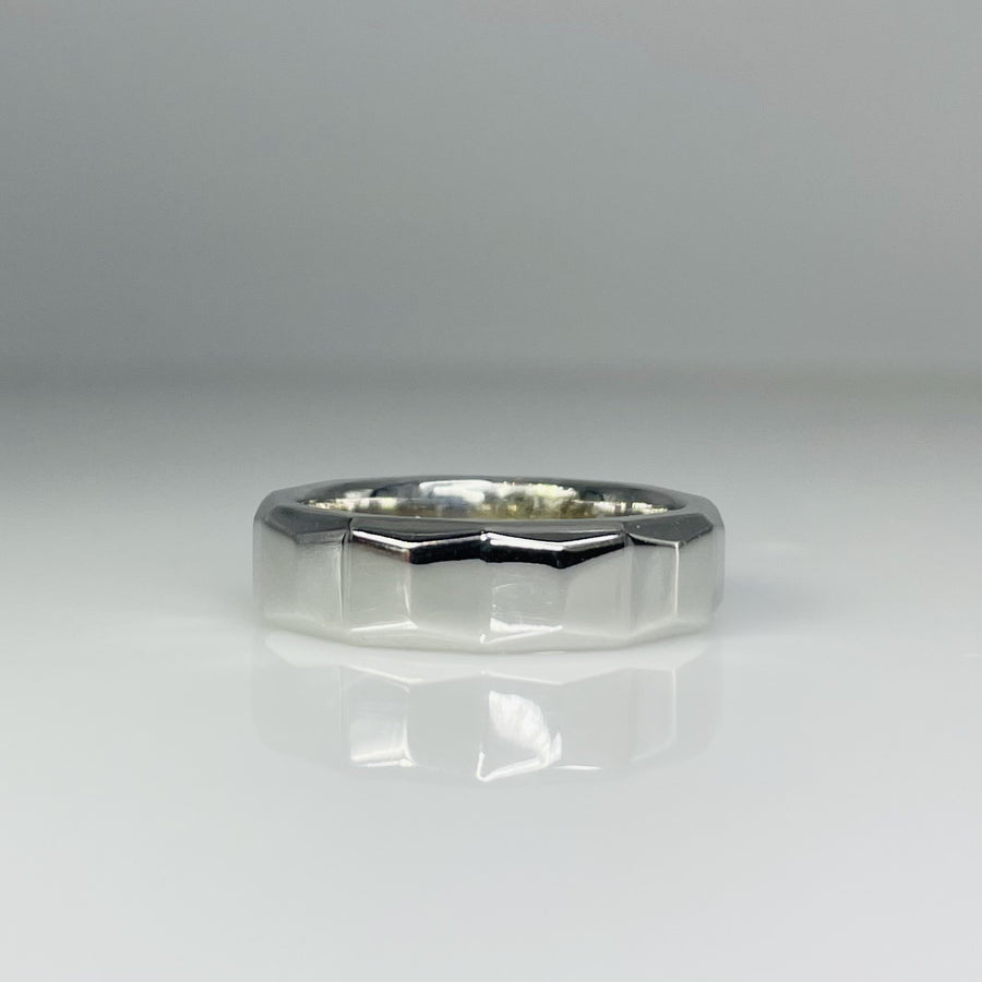 14K White Gold Faceted Band 6mm