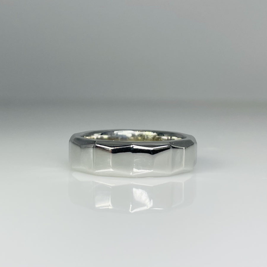 14K White Gold Faceted Band 6mm