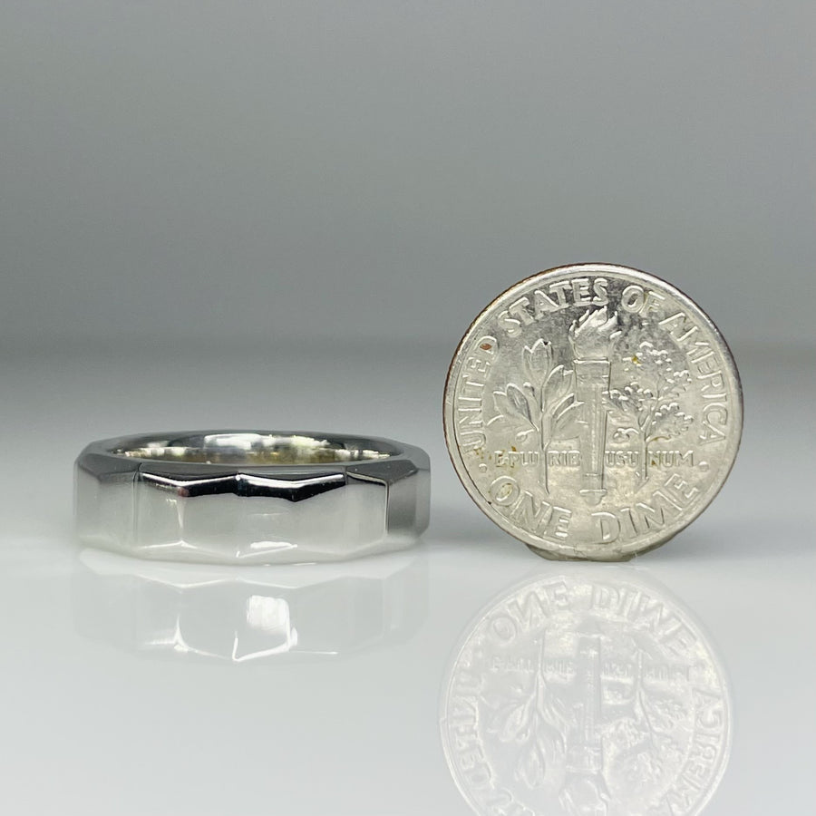 14K White Gold Faceted Band 6mm