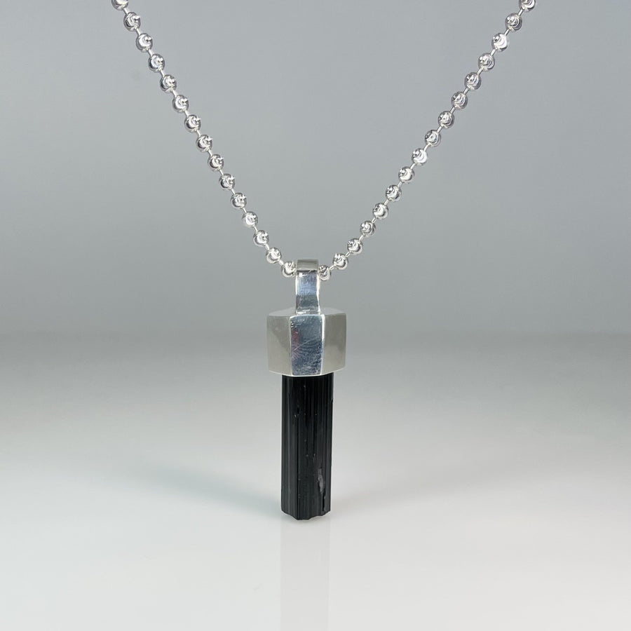 Sterling Silver Black Tourmaline Necklace 8x20mm
