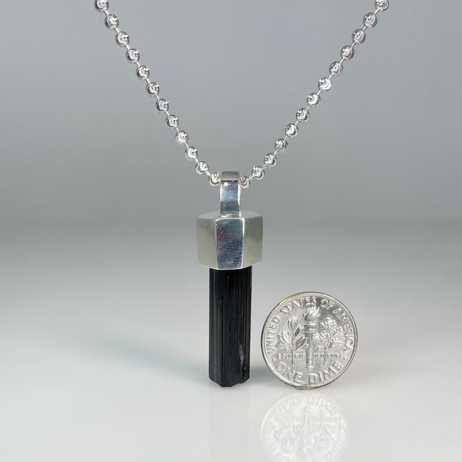 Sterling Silver Black Tourmaline Necklace 8x20mm