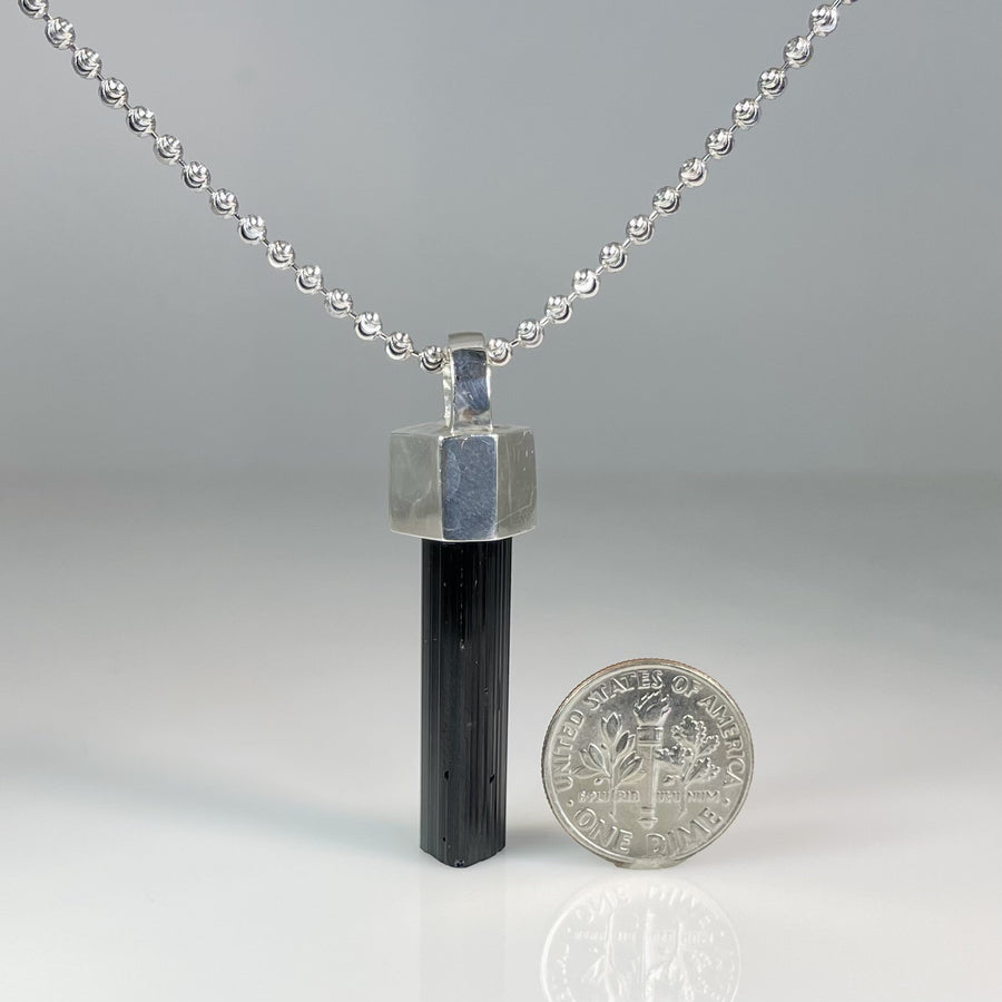 Sterling Silver Black Tourmaline Necklace 8x31mm