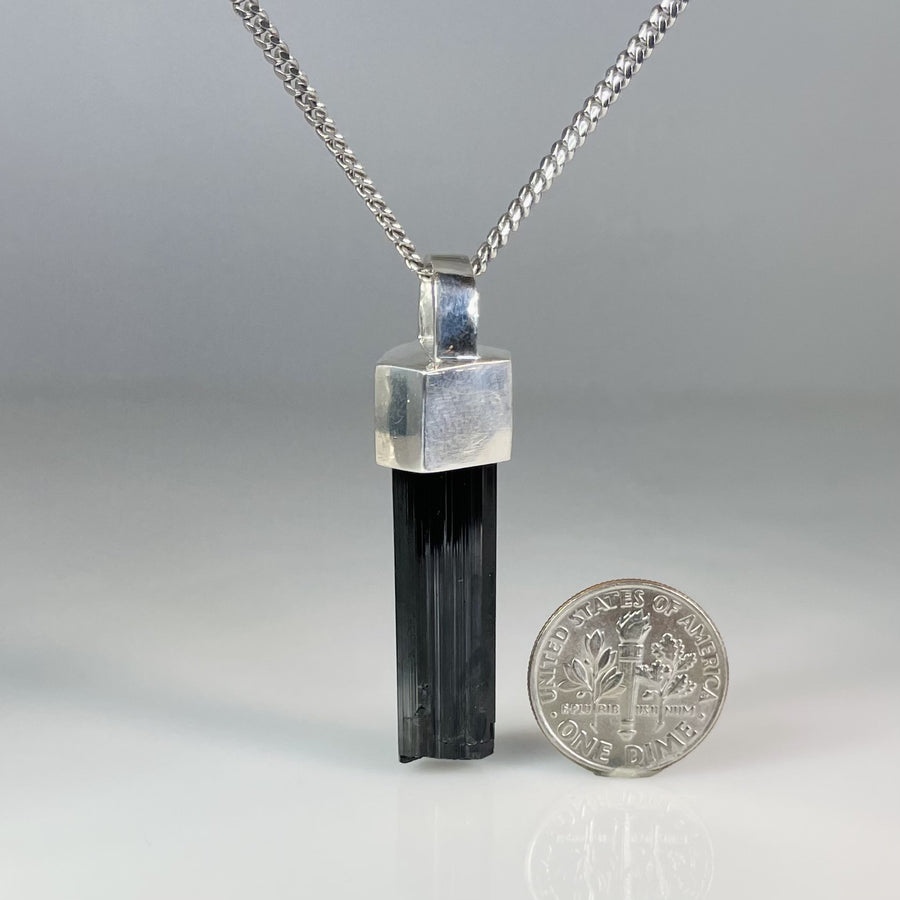 Sterling Silver Black Tourmaline Necklace 8x25mm – KyleChanDesign