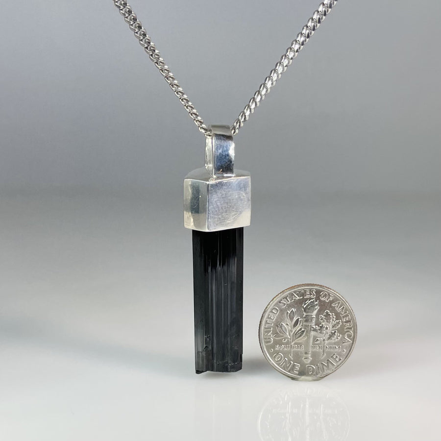Sterling Silver Black Tourmaline Necklace 8x25mm