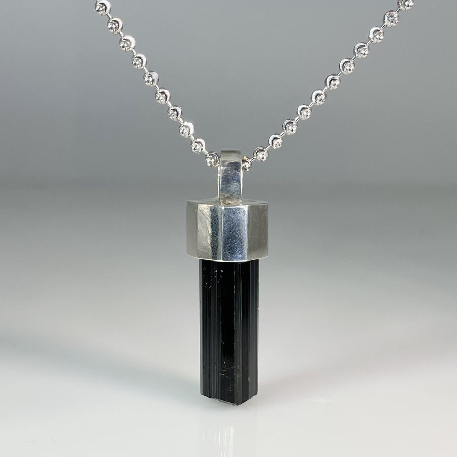 Sterling Silver Black Tourmaline Necklace 8x22mm