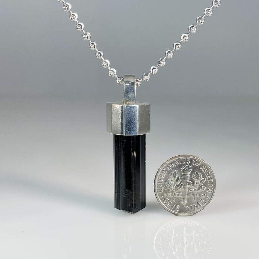 Sterling Silver Black Tourmaline Necklace 8x22mm