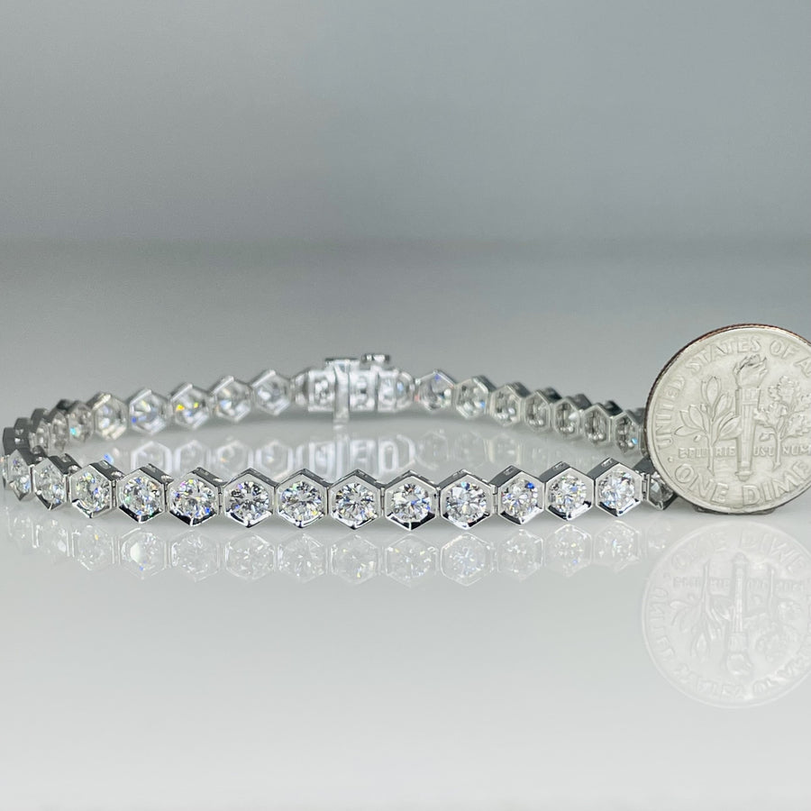 18K White Gold Lab Diamond Tennis Bracelet 6.08ct G/VS