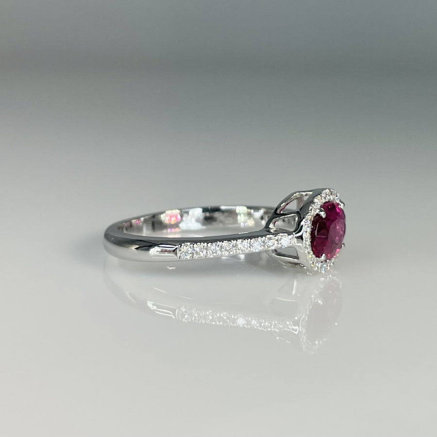 18K White Gold Rubellite and Diamond Ring 0.95/0.21ct