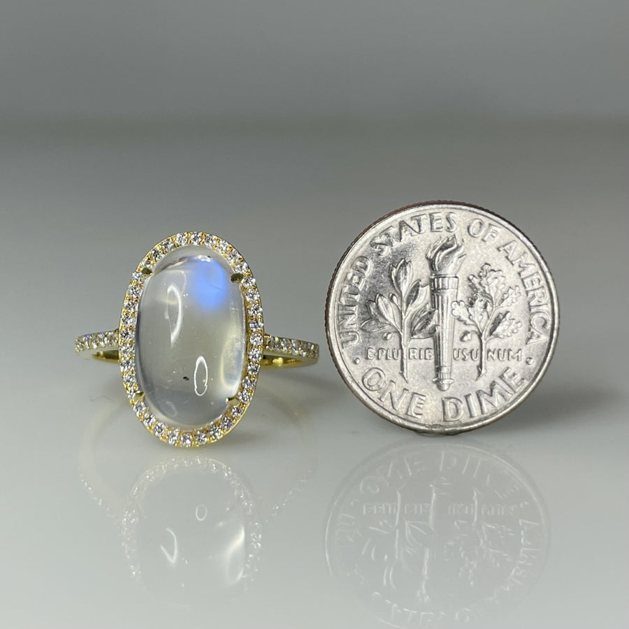 18K Yellow Gold Rainbow Moonstone Diamond Ring 4.87/0.23ct