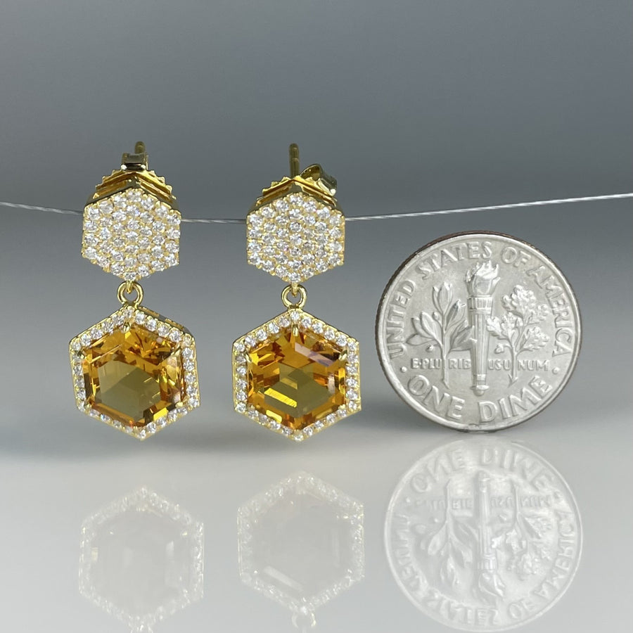 18K Yellow Gold Citrine and Diamond Dangle Earrings 4.30/0.74ct