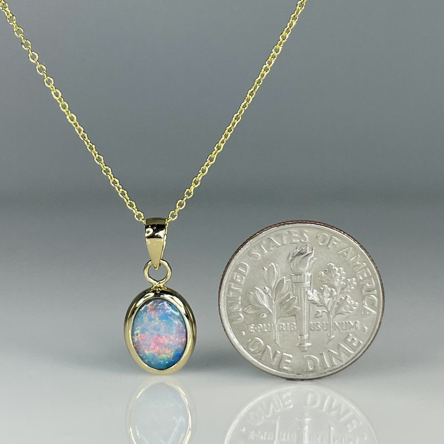 14K Yellow Gold Australian Opal Necklace 8x10mm