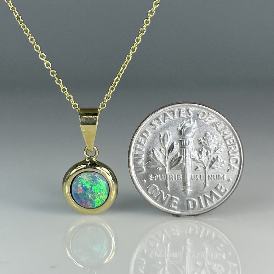 14K Yellow Gold Australian Opal Necklace 9x9mm