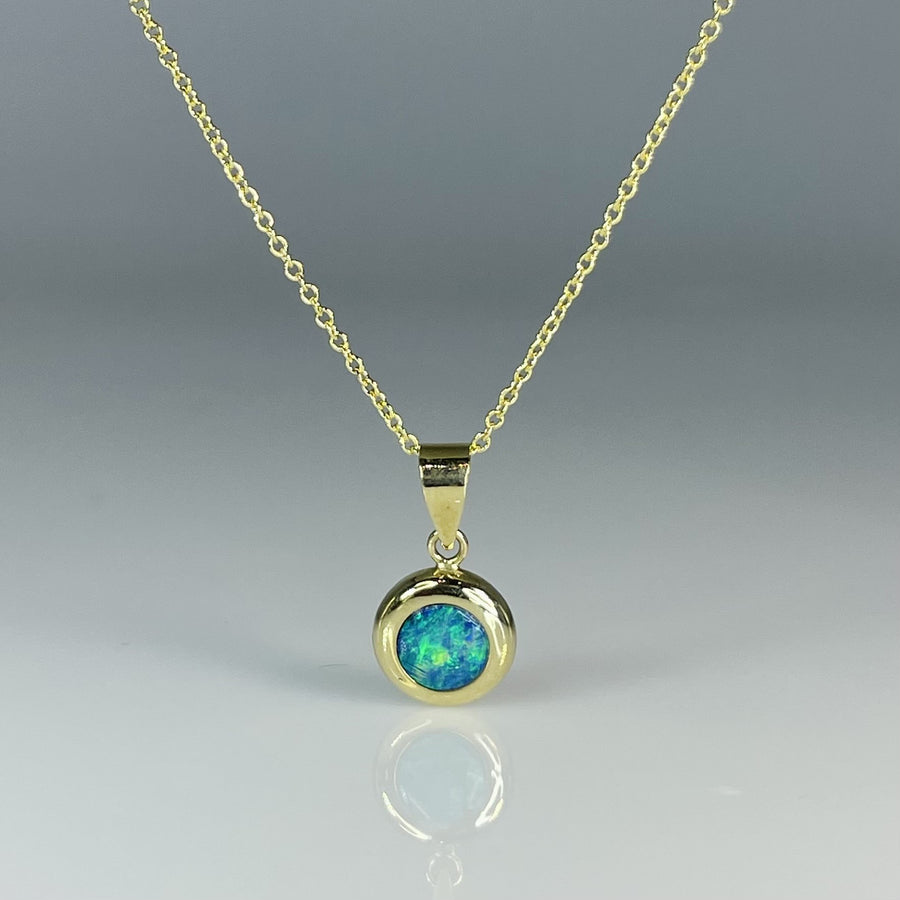 14K Yellow Gold Australian Opal Necklace 8x8mm