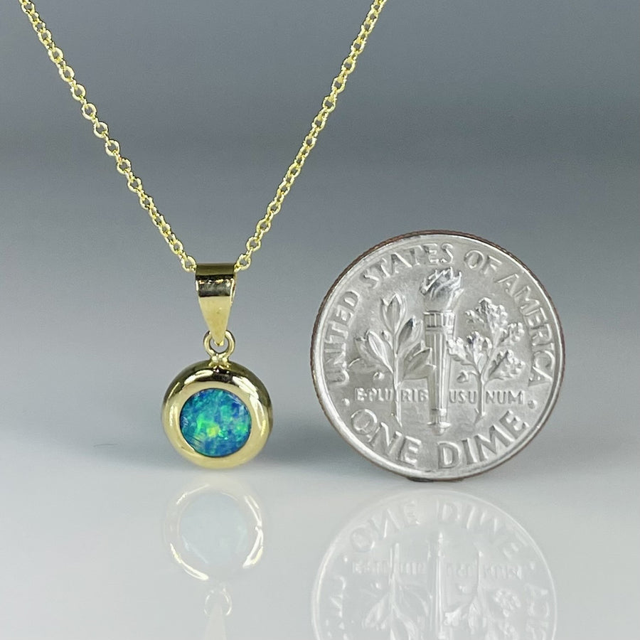 14K Yellow Gold Australian Opal Necklace 8x8mm