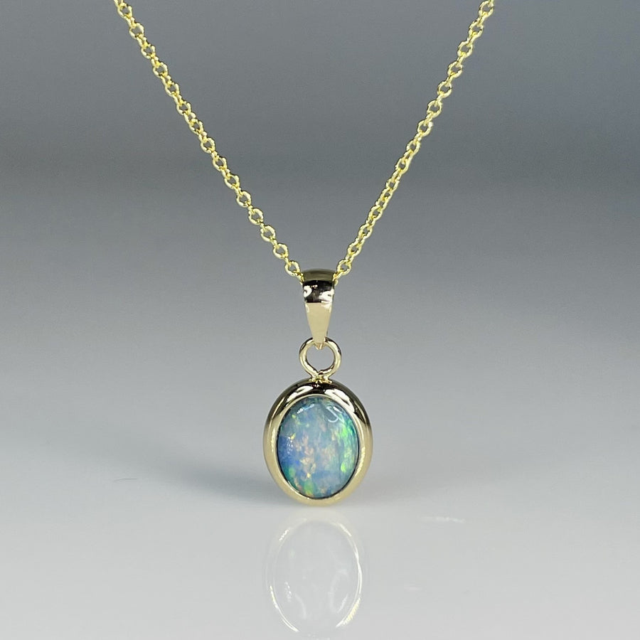 14K Yellow Gold Australian Opal Necklace 8x10mm