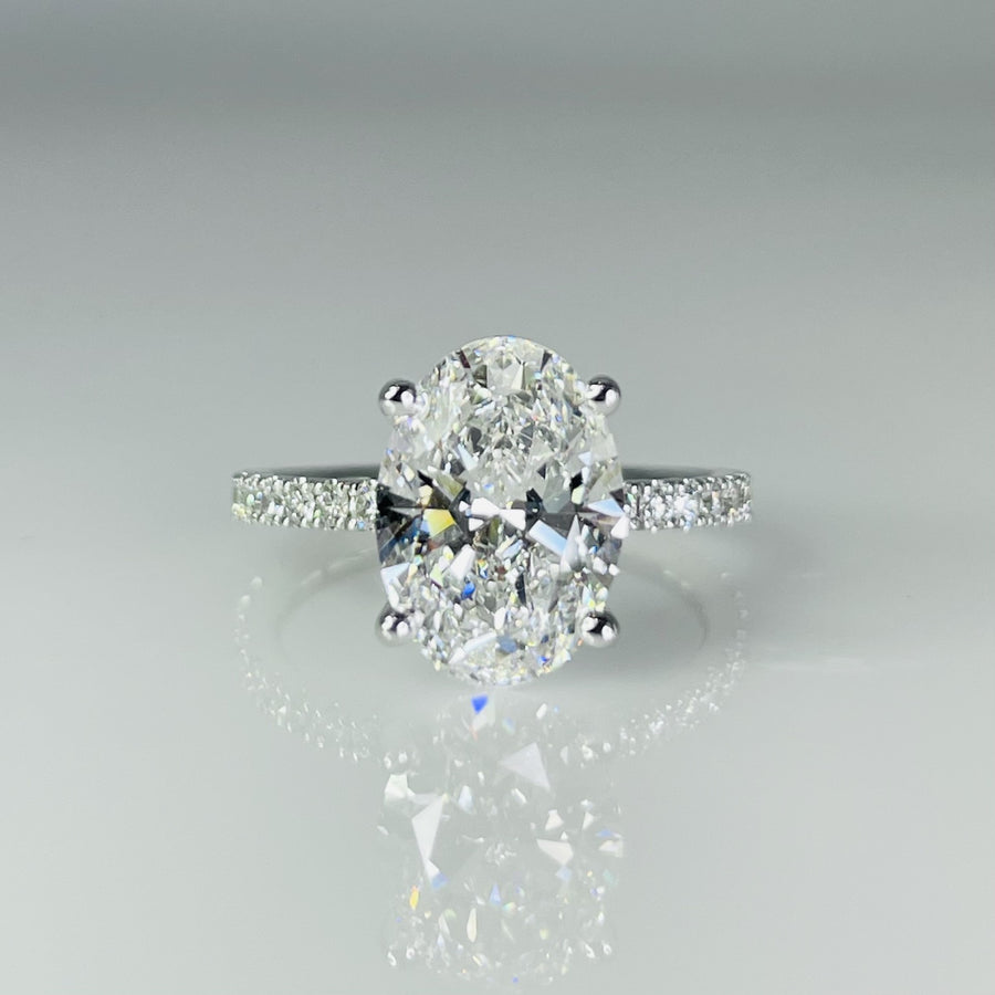 14K White Gold Lab Grown Oval Diamond Ring 3.09ct/0.52ct F/VS1