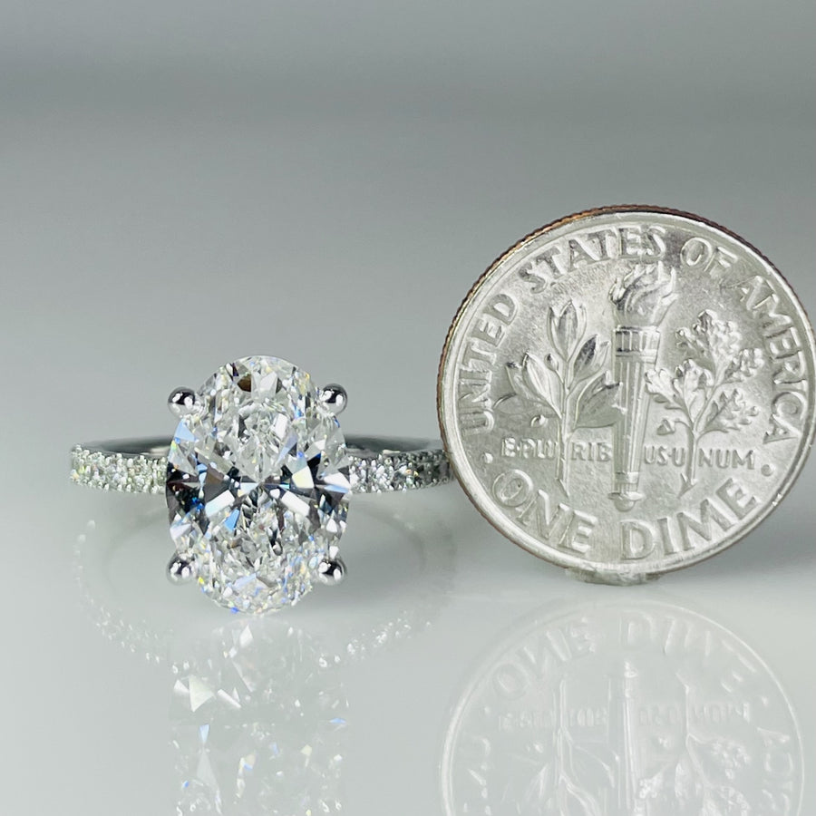 14K White Gold Lab Grown Oval Diamond Ring 3.09ct/0.52ct F/VS1