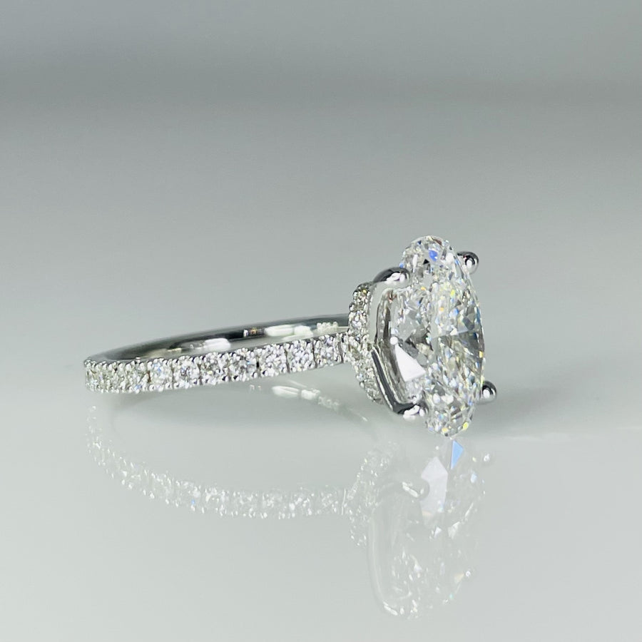 14K White Gold Lab Grown Oval Diamond Ring 3.09ct/0.52ct F/VS1