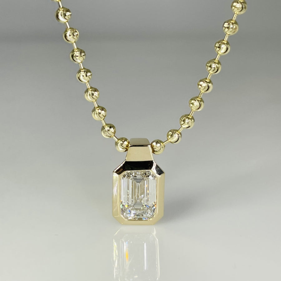 14K Yellow Gold Emerald Cut Lab Diamond Necklace 3.99ct