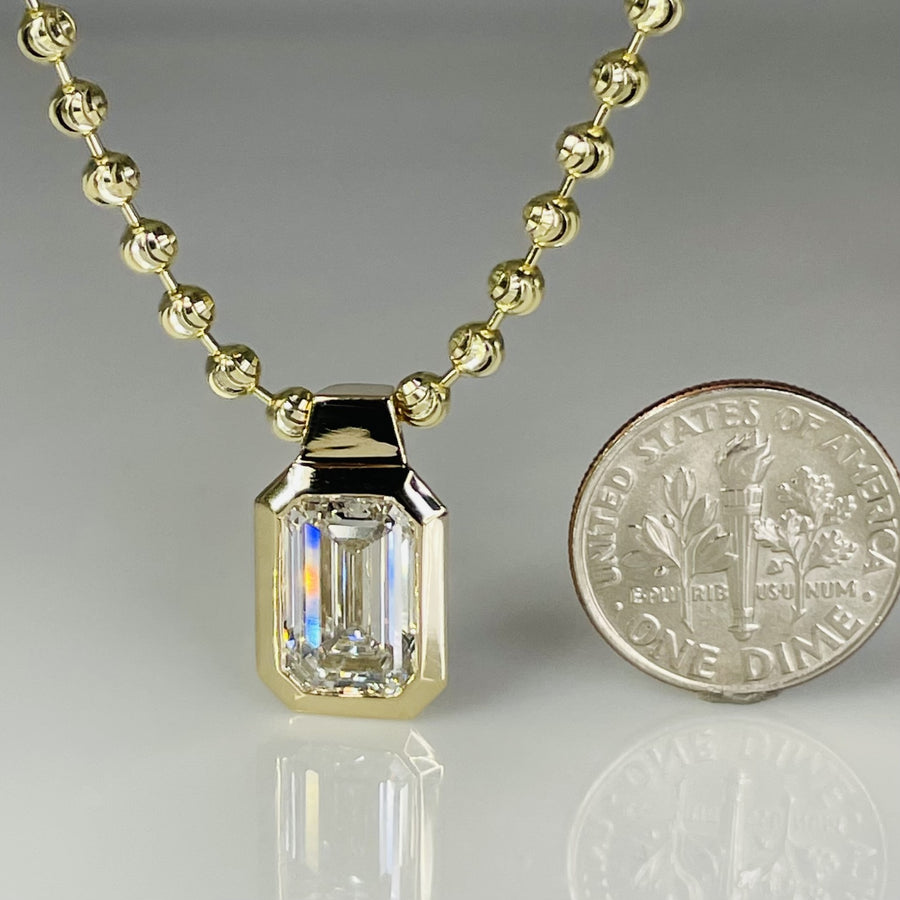 14K Yellow Gold Emerald Cut Lab Diamond Necklace 3.99ct