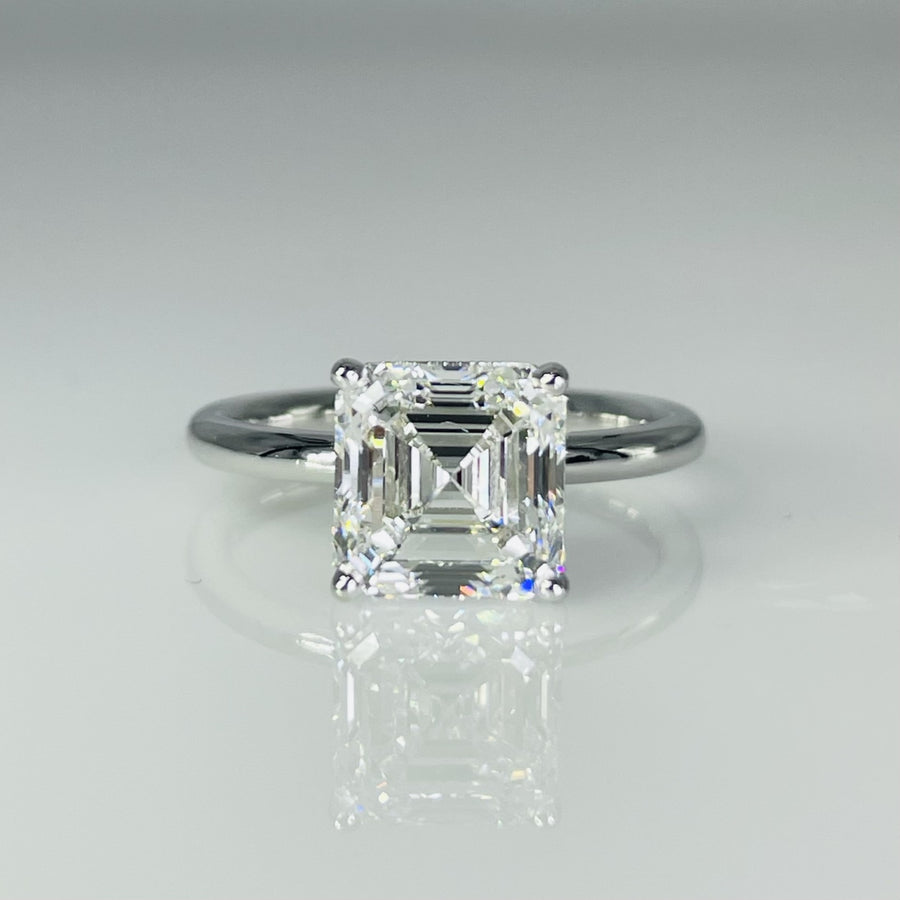 14K White Gold Asscher Cut Lab Grown Diamond Ring 3.05ct F/VS