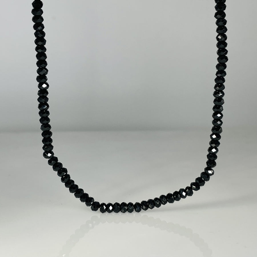 14K Yellow Gold Black Spinel Beaded Necklace 4mm