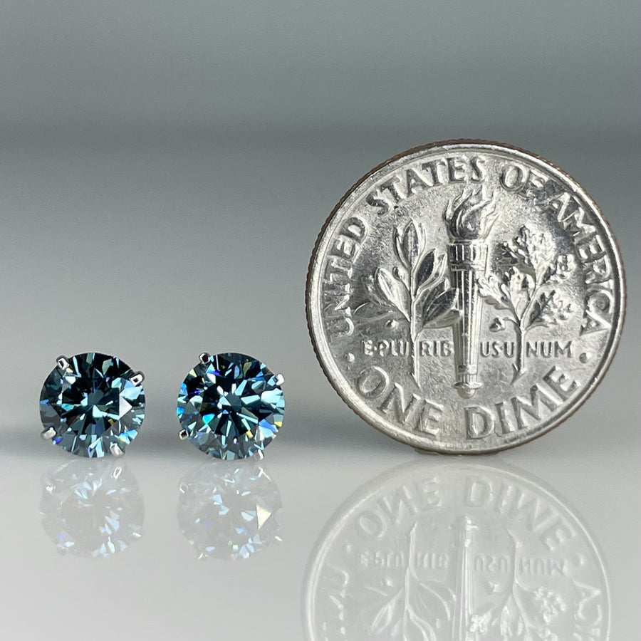 14K White Gold Lab Grown Blue Diamond Studs 1.49ct