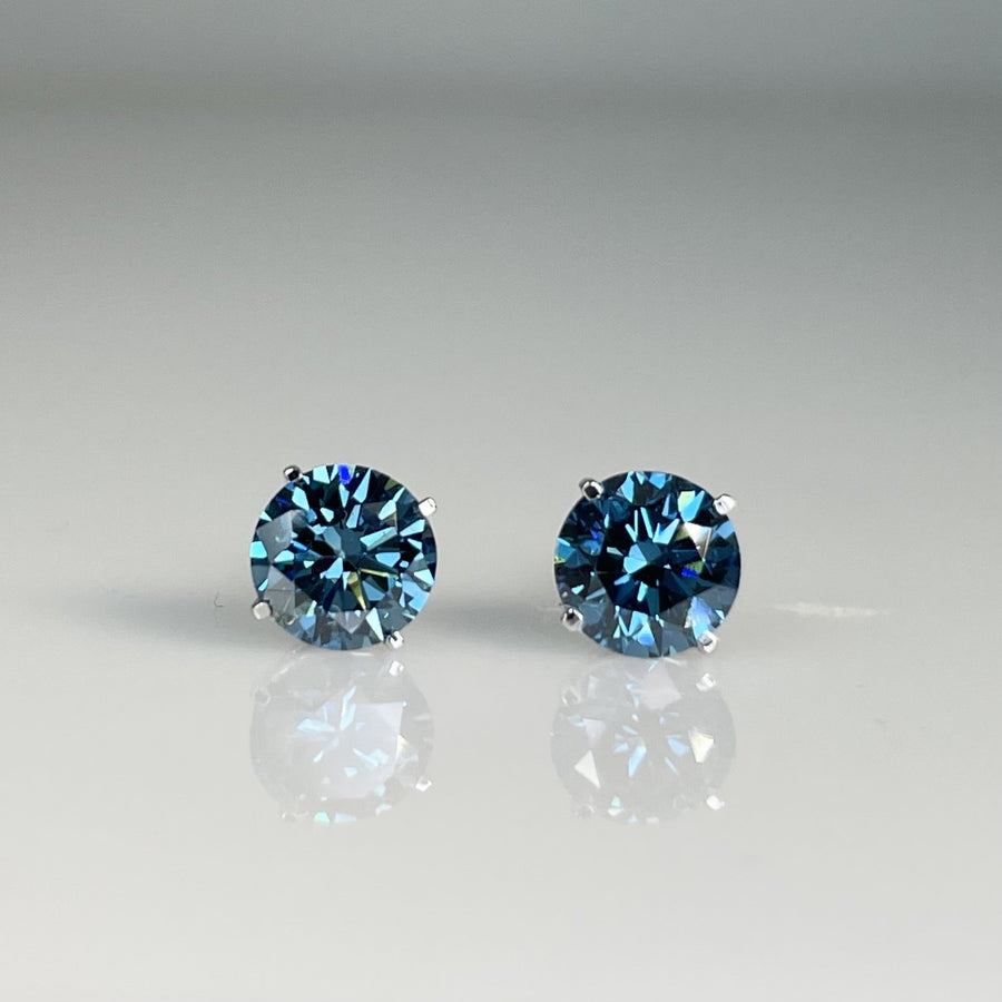 14K White Gold Lab Grown Blue Diamond Studs 1.59ct