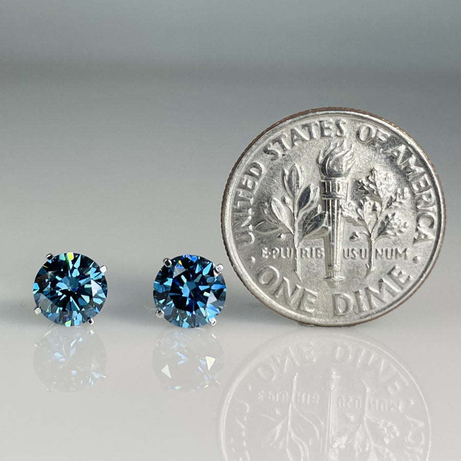 14K White Gold Lab Grown Blue Diamond Studs 1.59ct