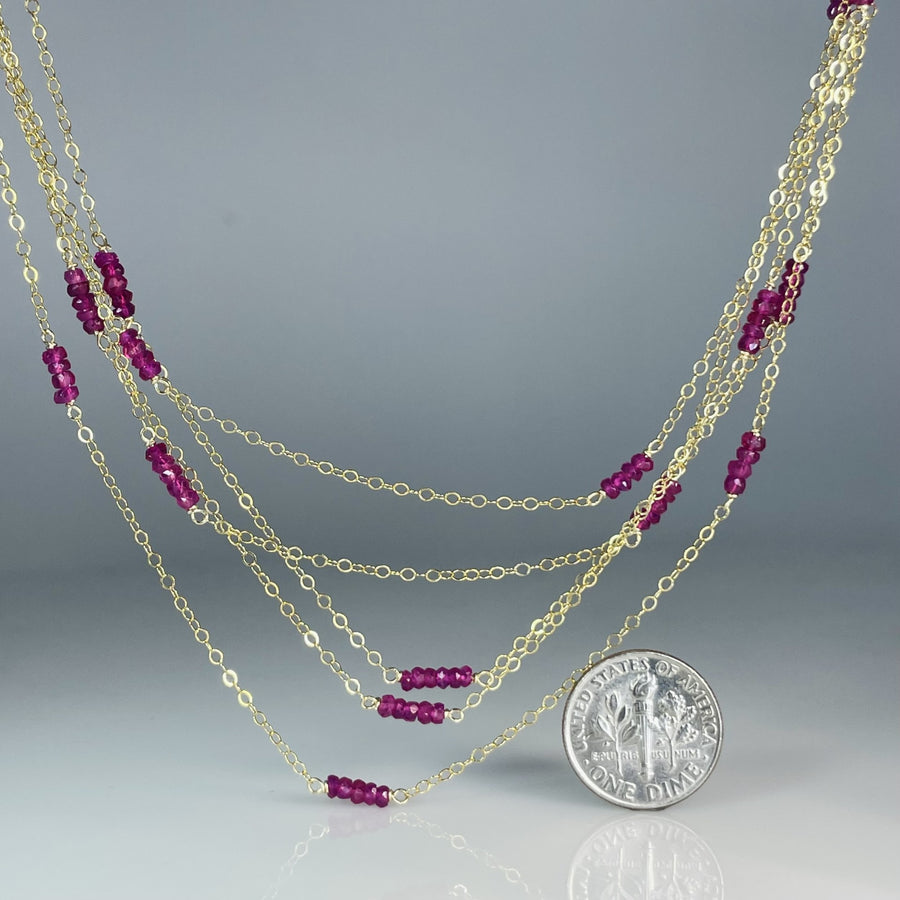 Multi Strand Ruby Necklace 3x7mm