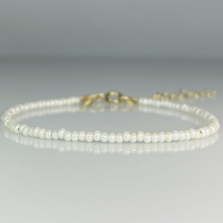 14K Yellow Gold Freshwater Pearl Beaded Bracelet 2mm