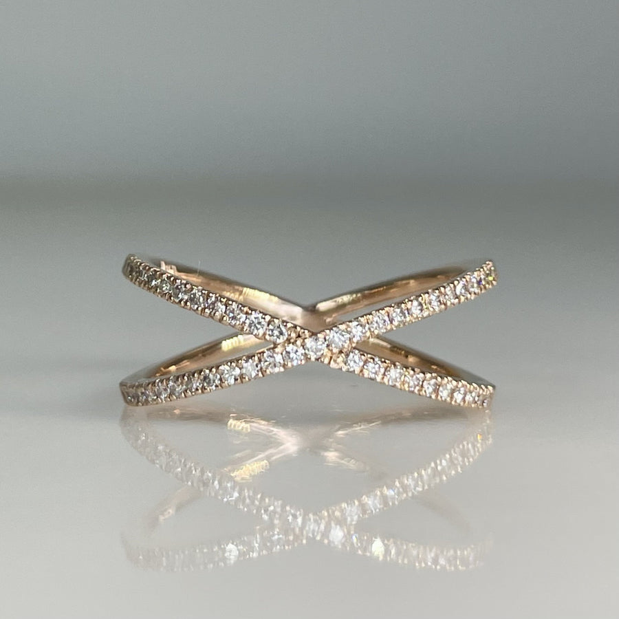 14K Rose Gold Diamond X Ring 0.25ct