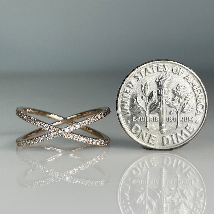 14K Rose Gold Diamond X Ring 0.25ct