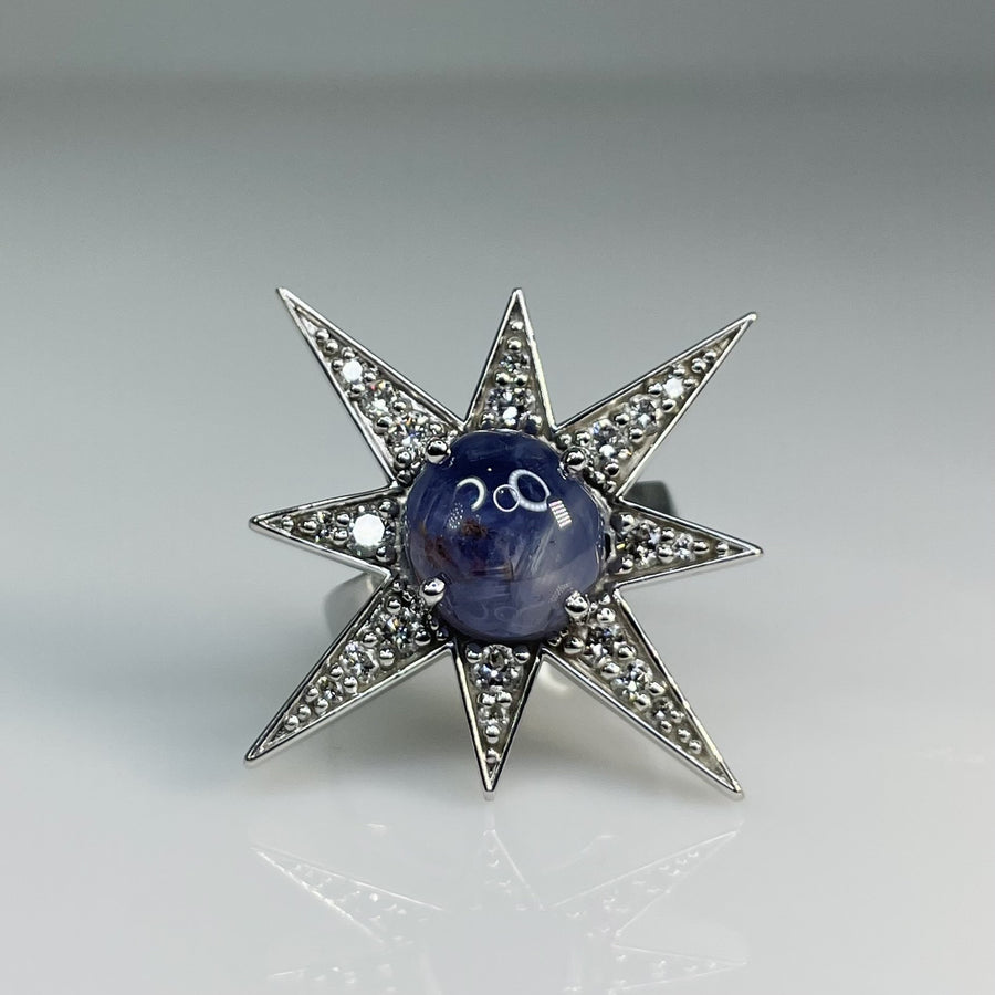 14K White Gold Star Sapphire and Diamond Ring 5.93/0.74ct