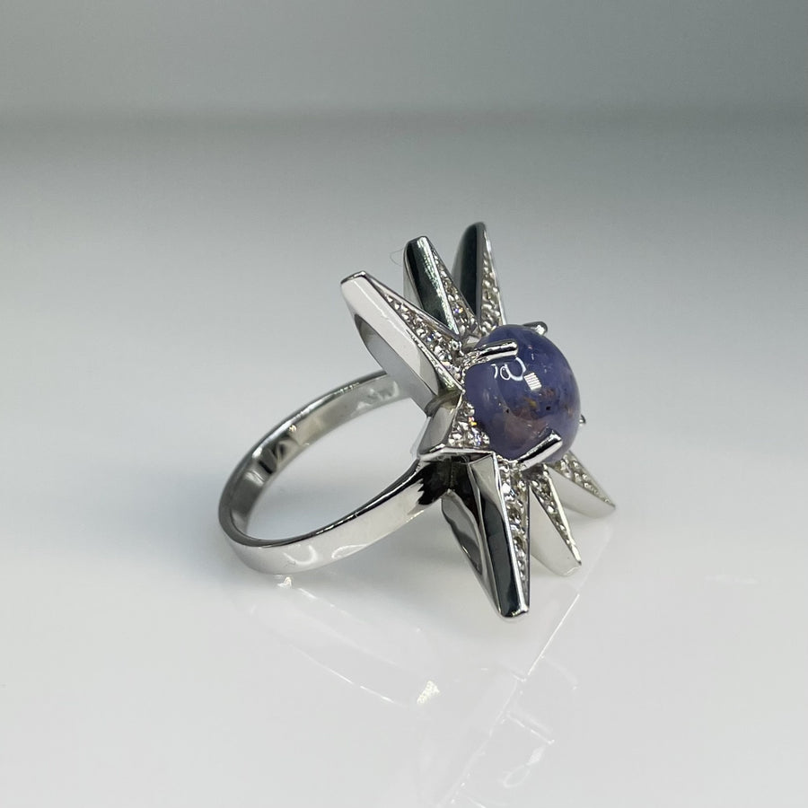 14K White Gold Star Sapphire and Diamond Ring 5.93/0.74ct