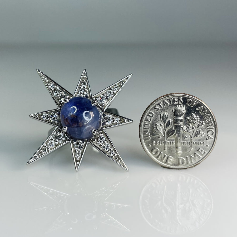 14K White Gold Star Sapphire and Diamond Ring 5.93/0.74ct