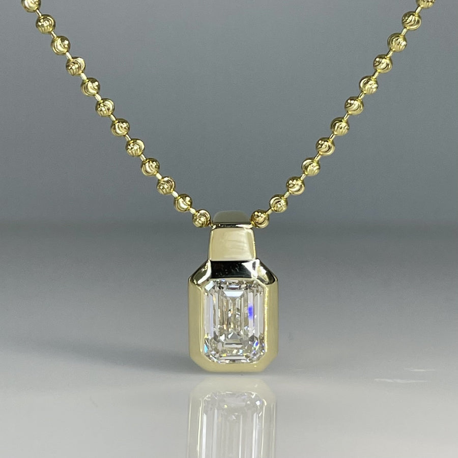 14K Yellow Gold Emerald Cut Lab Grown Diamond Necklace 3.08ct F/VVS2