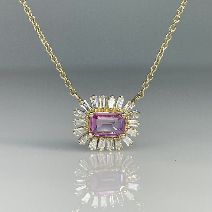 14K Yellow Gold Pink Sapphire and Diamond Necklace 0.90/0.30ct