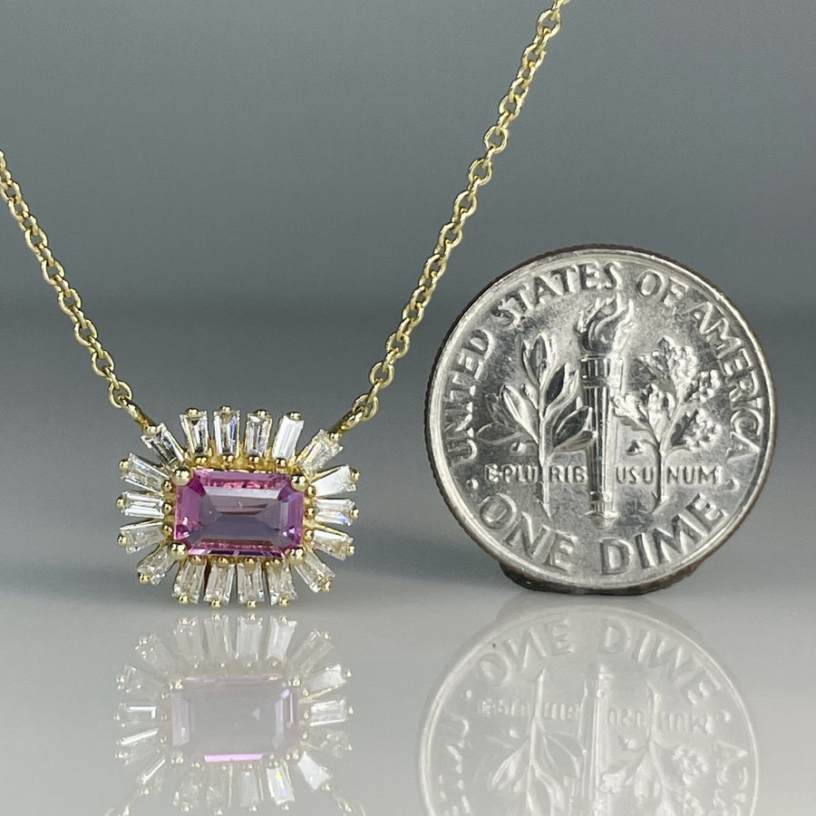14K Yellow Gold Pink Sapphire and Diamond Necklace 0.90/0.30ct