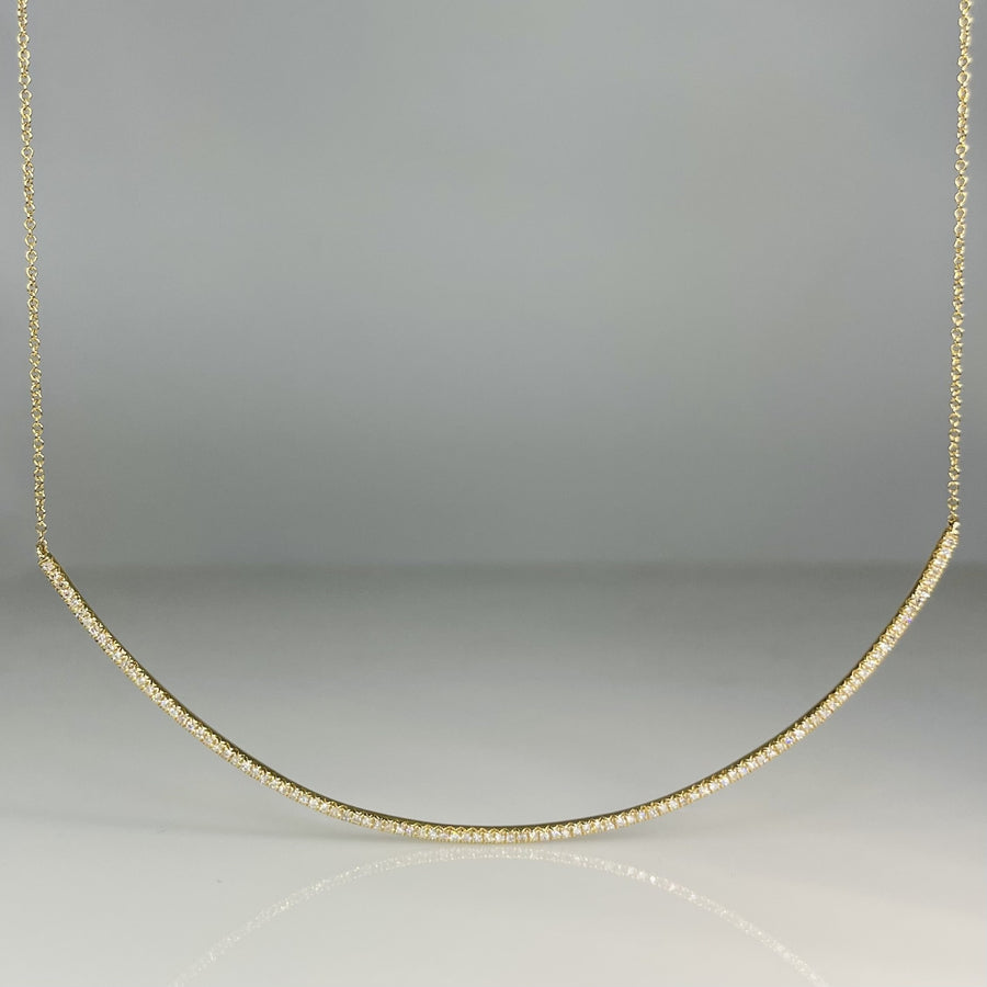 14K Yellow Gold Long Diamond Bar Necklace 0.26ct