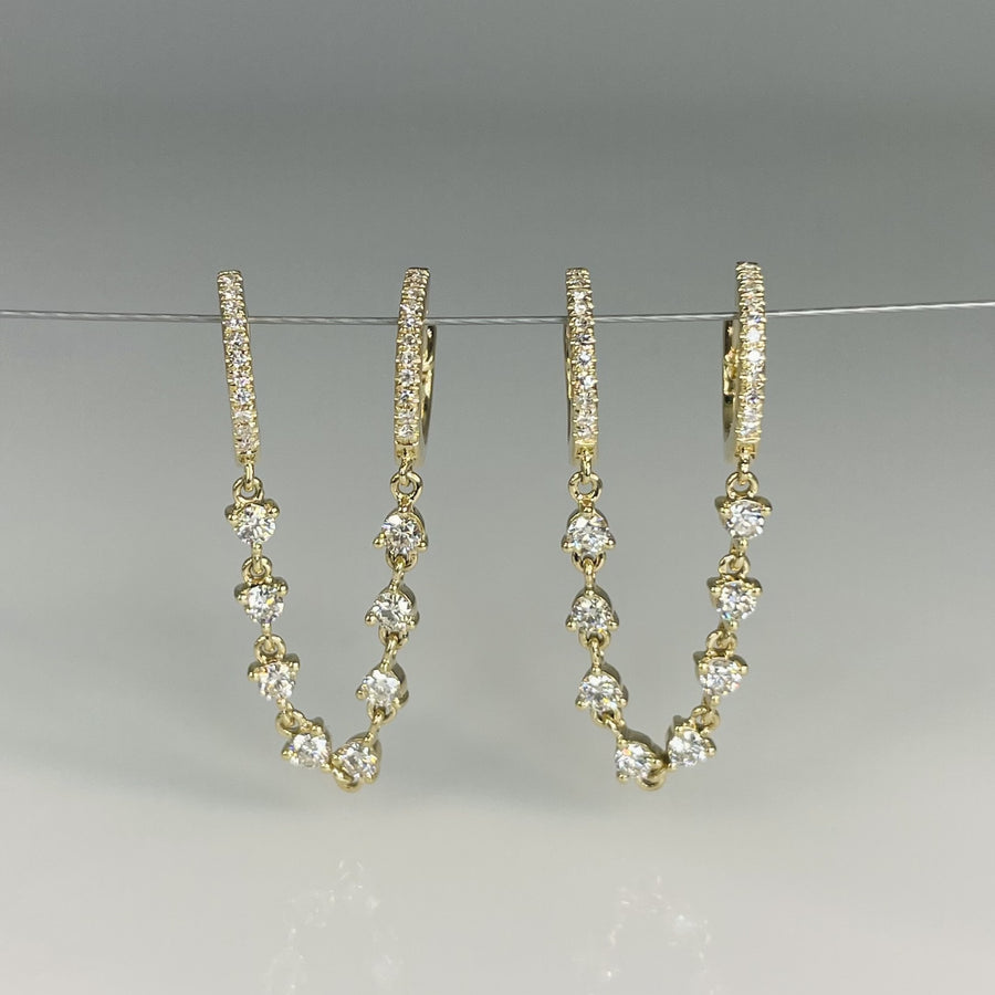 14K Yellow Gold Double Dangle Diamond Huggies 0.81ct