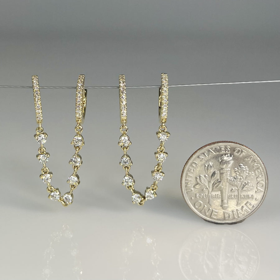 14K Yellow Gold Double Dangle Diamond Huggies 0.81ct