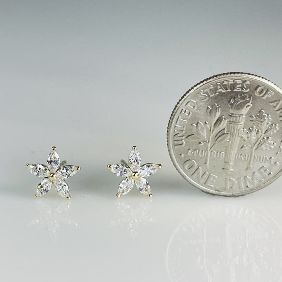 14K Yellow Gold Diamond Flower Earrings 0.40ct