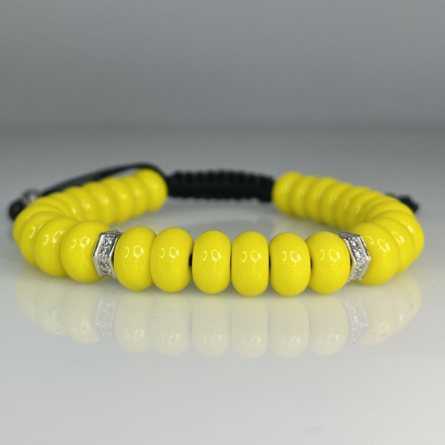 14K White Gold Diamond and Yellow Glass Beaded Bracelet