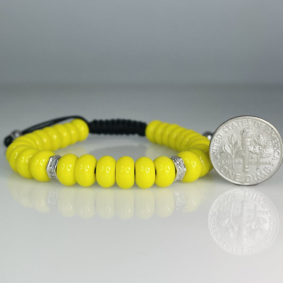 14K White Gold Diamond and Yellow Glass Beaded Bracelet