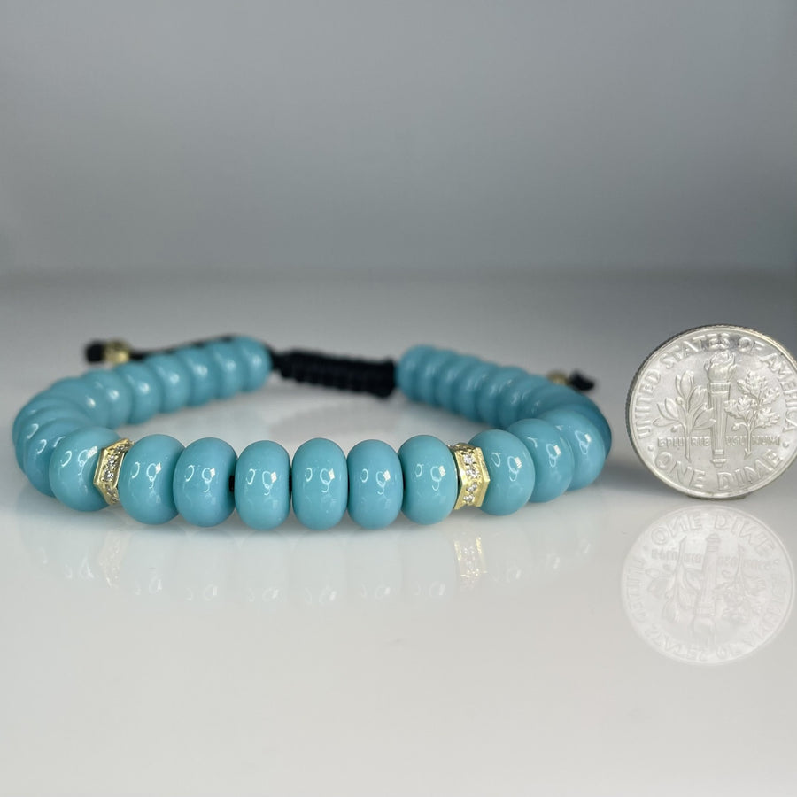14K Yellow Gold Diamond and Blue Glass Beaded Bracelet