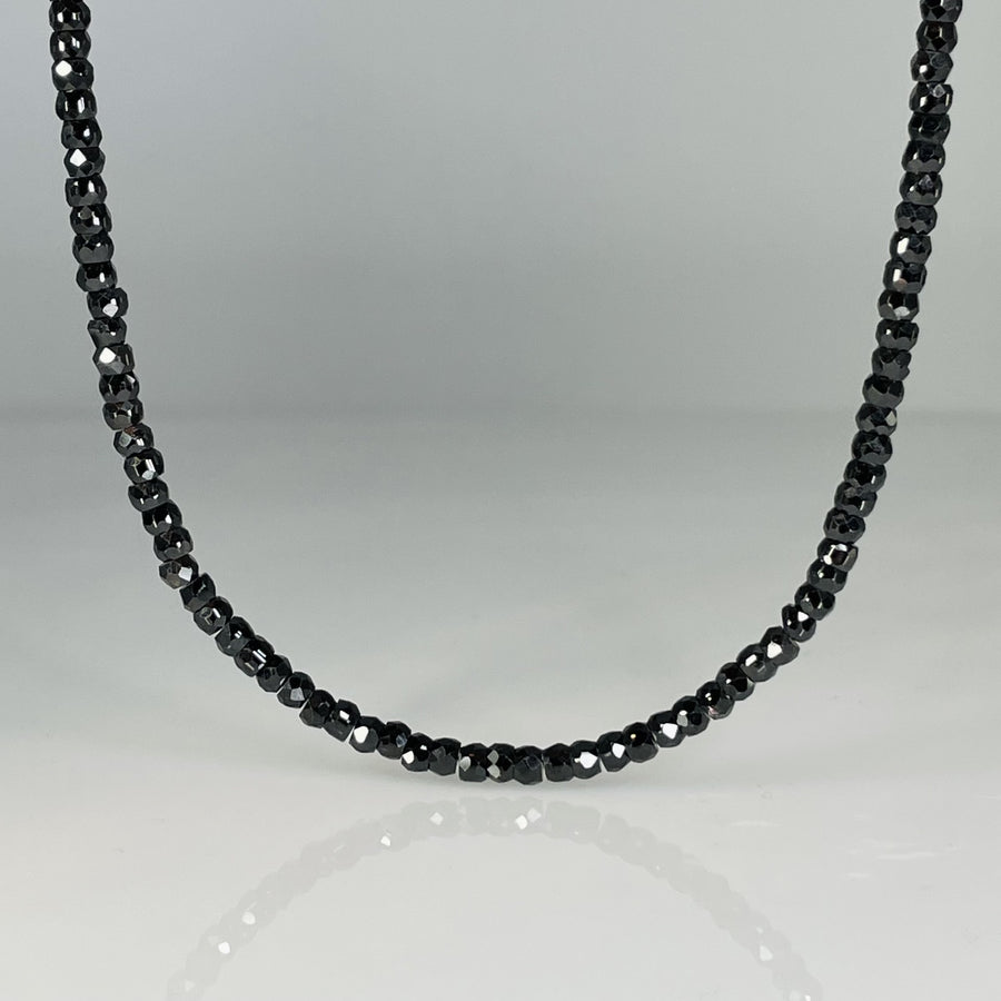 14K Yellow Gold Black Pyrite Beaded Necklace 3mm